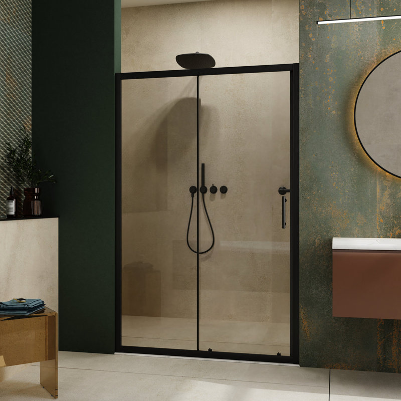 Matt Black Shower Door 72.in H X 48.in W - Tempered Glass, & Adjustable Construction Clear Handle, , Waterproof