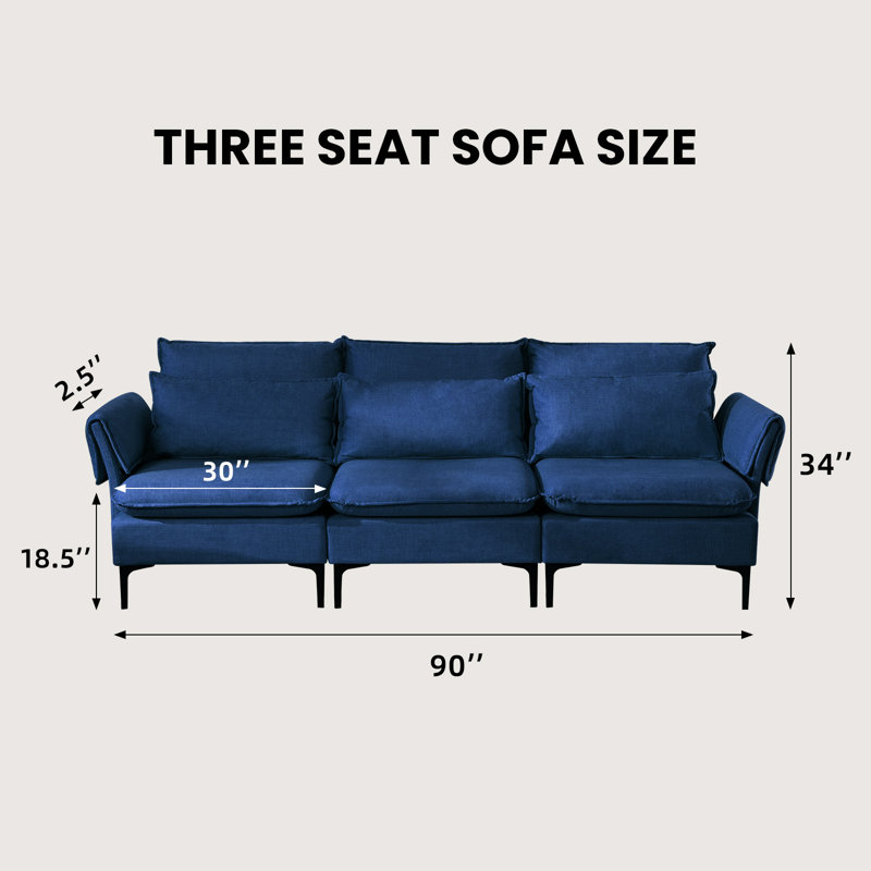 Canapé de 90 po à trois places en chenille moderne - élégant, confortable et durable, Bleu