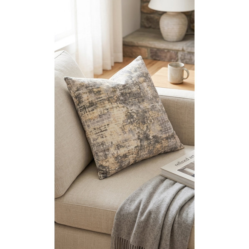 Square Cotton Pillow Cover & Insert, Beige Abtract