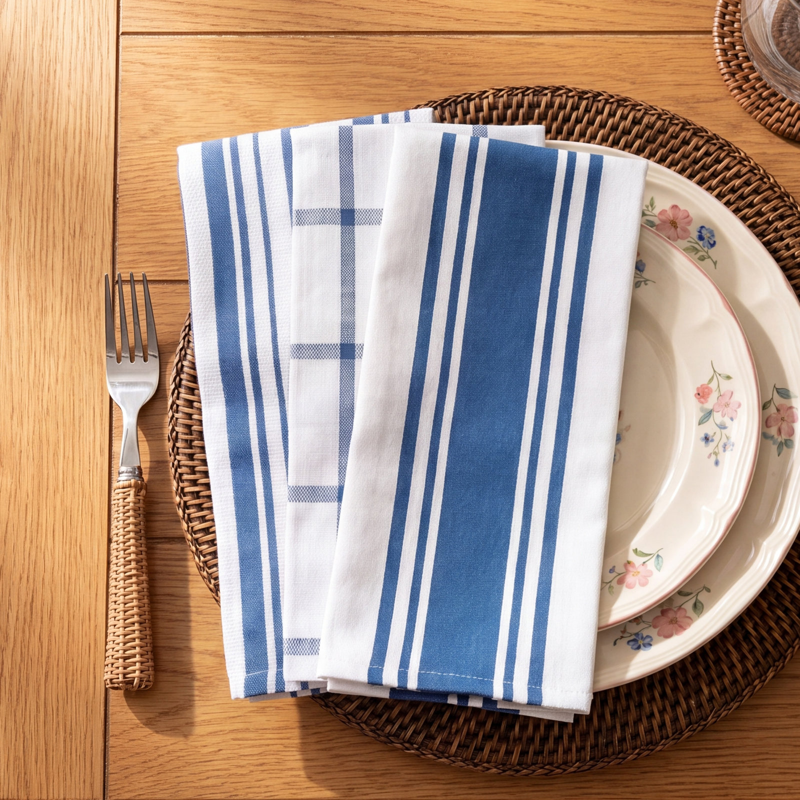 Geometric Kitchen Linen Set, Blue