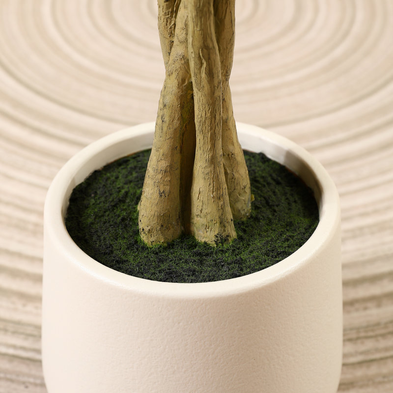 Ficus artificiel Anden avec jardinière ronde blanche, H 48 po x l 46 po x P 46 po
