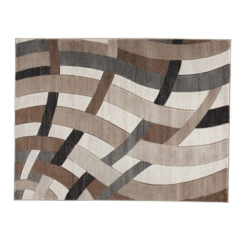 Tapis abstrait brun / blanc Meisner, Rectangle 6 pi 6 po x 9 pi 6 po