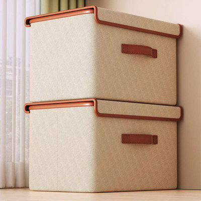 2 PCS Storage Bins with Lids, Collapsible Closet Organizer Container, Fabric Organizer Box with Handles, Decorative Storage Boxes with Lids for Organi