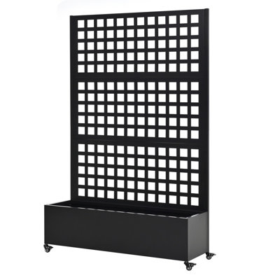 Metal Raised Garden Bed with Wheels and Trellis,73"x47"x16" Planter Box for Climbing Plants, Vegetables & Vines, Features Privacy Screen and Drainage Holes