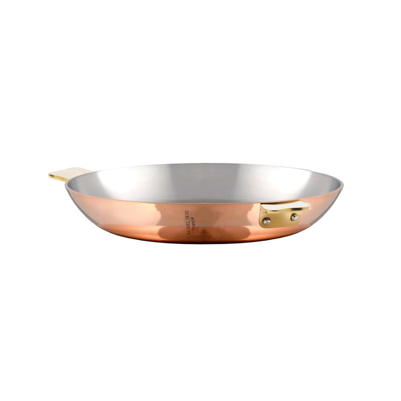 Plat rond en cuivre avec poignées en laiton mauvais Art Déco, 10.2"