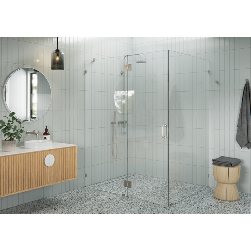 Halo 58 in. x 47 in. x 78 in. 90-degree Fully Frameless Glass Hinged Shower Enclosure, Brushed Nickel