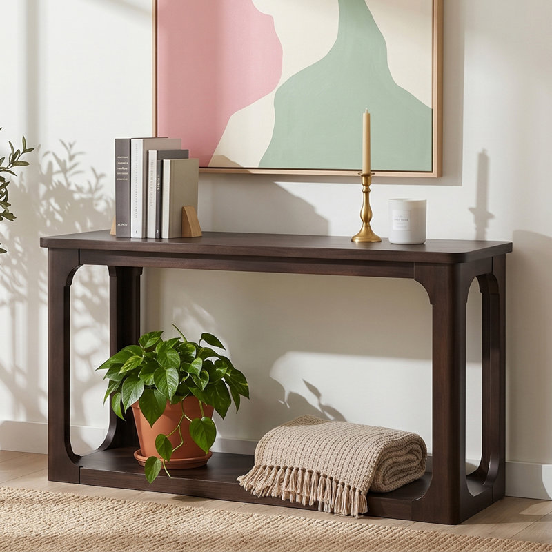 Console 55 po espresso minimaliste avec découpes en arche ouverte