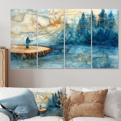 Glissade sur bois, pêche dans la rivière Winter - Art mural de chasse et pêche - Art mural moderne