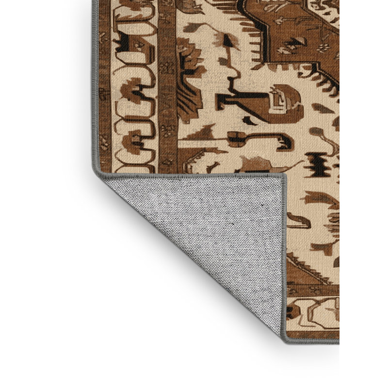 Machine Washable Persian Brown Area Rug, Round 3'