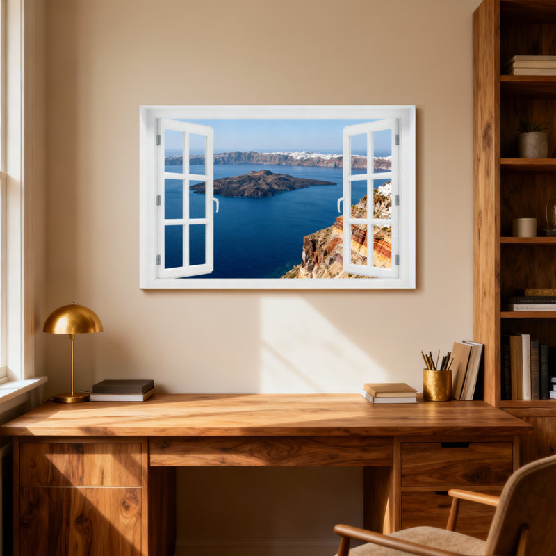 Paysage et nature, fenêtre de l'île de Santorin, vue sur l'océan, H 12 po x l 18 po