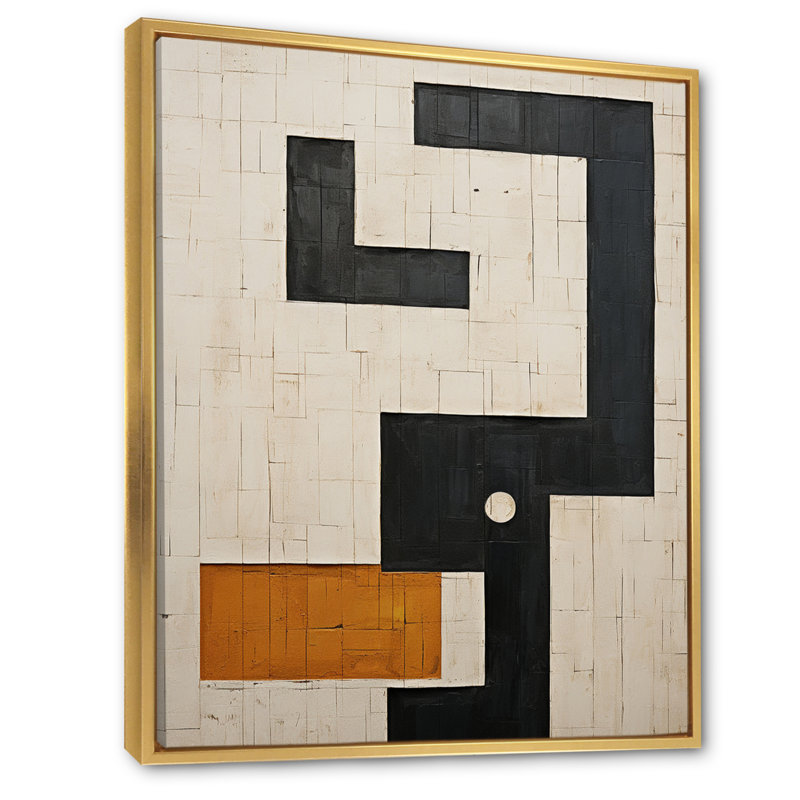 Nouvel ordre abstrait monochrome - art mural abstrait géométrique, H 20 po x l 12 po, Floater Framed Print, Doré
