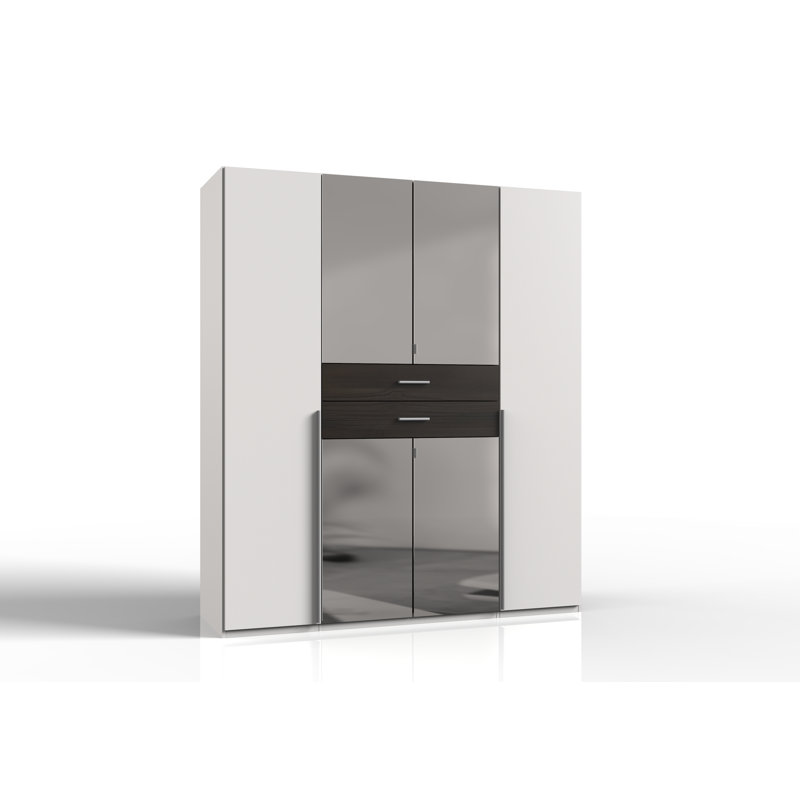 Amandus 6 Door Solid Wood Wardrobe, White/Carbon Oak