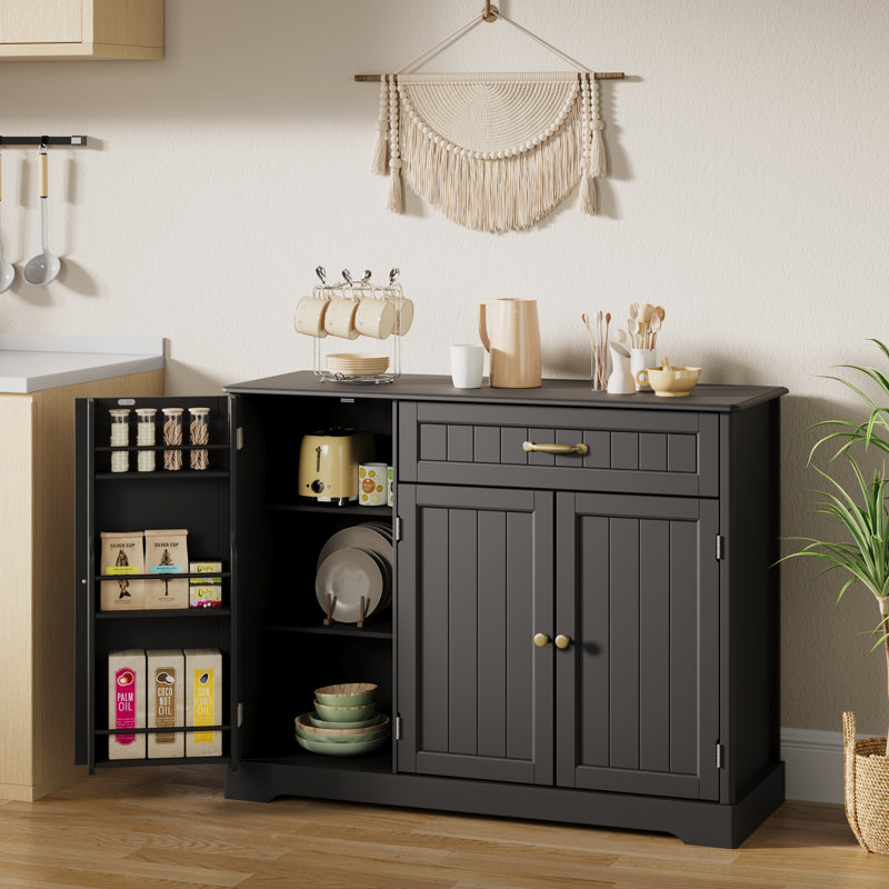 Bayview 33” Stand Kitchen Pantry with 3 Doors, 1 Drawer, Multiple Finish Options, Black