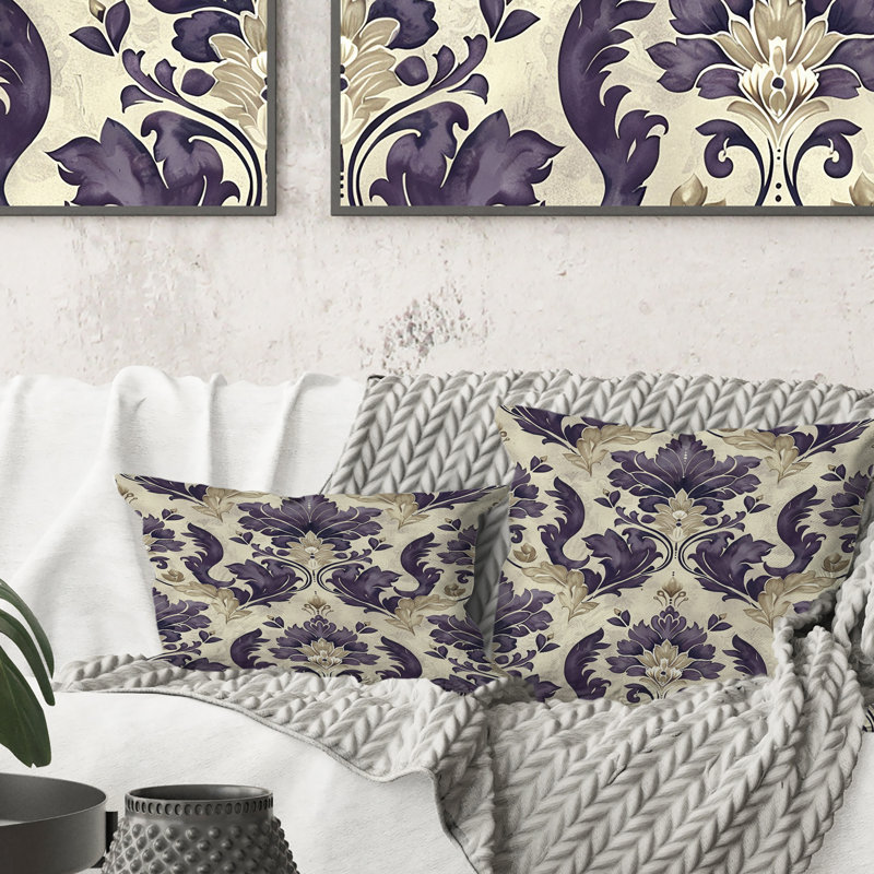 Coussin lombaire mauve beige damassé Elegance I
