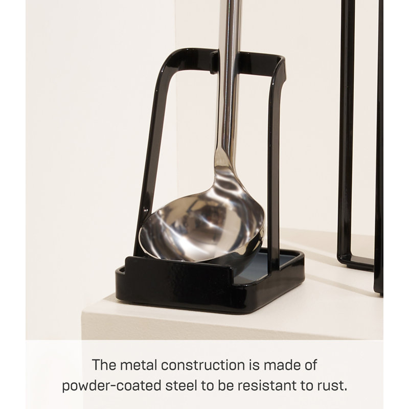 Compact Black Plastic Kitchen Utensil and Lid Stand