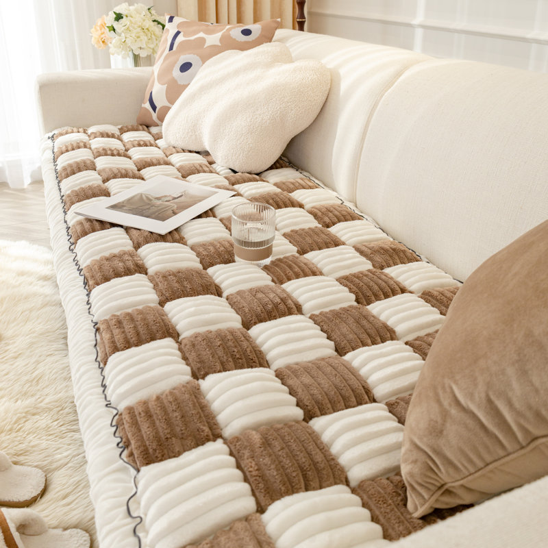 Housse pour canapé en velours côtelé doux, H 1,3 po x l 59 po x P 27,5 po, Velours côtelé brun / blanc