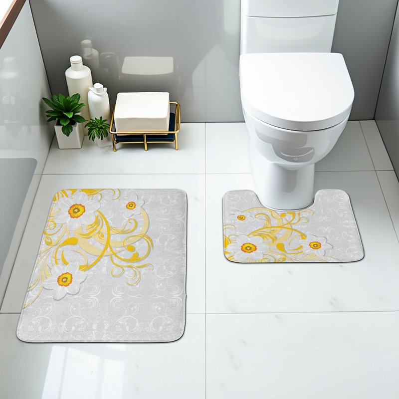  Ensemble de 2 tapis floraux pour salle de bain