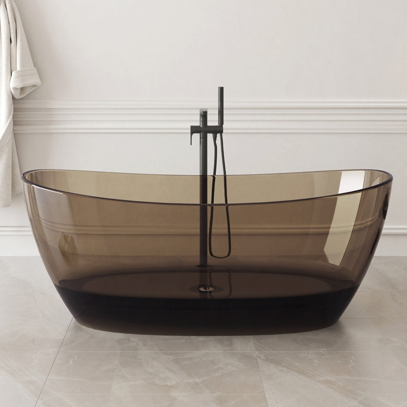 Forma 65" Freestanding Bathtub Solid Surface Freestanding Soaking Tub Transparent
