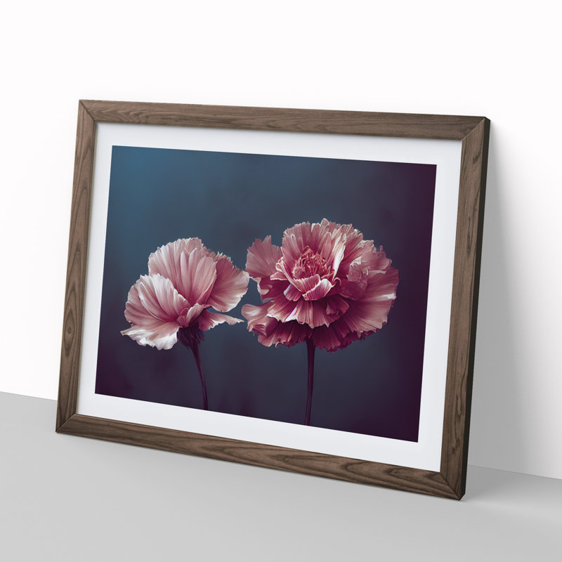 Dramatic Carnation Flowers 1 Piece Single Picture Frame Wall Art, 25cm H x 34cm W x 2cm D, Walnut Framed