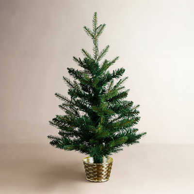 2Ft. Pre-Lit Artificial Classic Christmas Tree With 35 Warm White LED Lights In Gold Decorative Planter