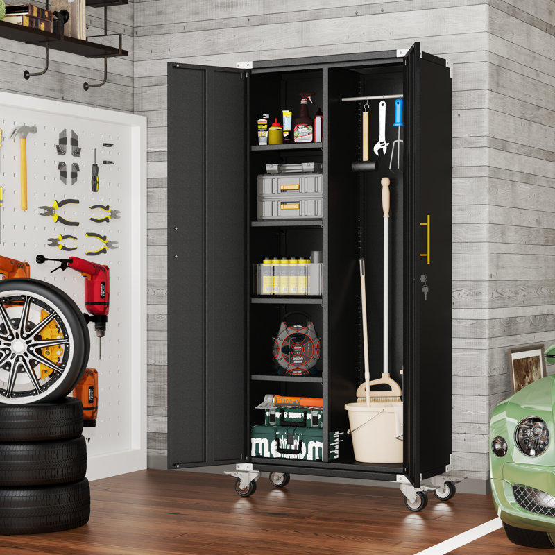 Armoire de rangement en métal 71 '' avec barre de suspension et tablettes réglables, Noir