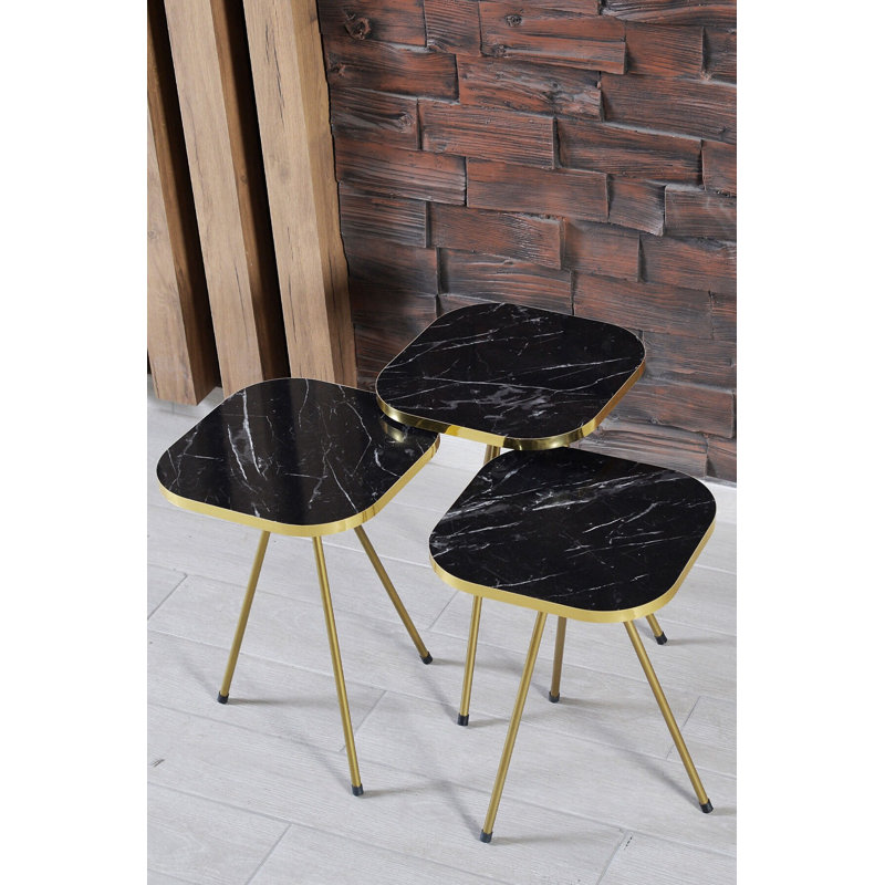 Crooke Living Room Table Set, Black Marble