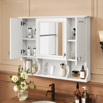 Armoire à pharmacie murale 35 po x 28 po, armoire de salle de bain moderne avec miroir, armoire à miroir avec tablettes ouvertes
