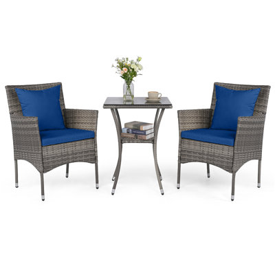 3 Pieces Patio Wicker Bistro Set Outdoor Conversation Furniture Set