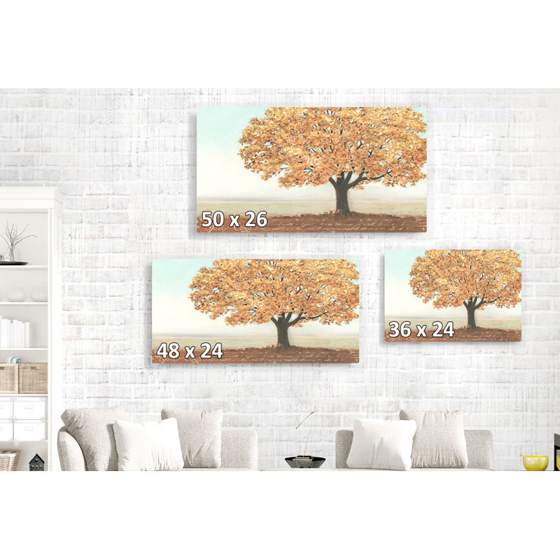 Arbre doré, arbre de la Sagesse, carte postale, doré, doré, brun, orange, beige, H 26 po x l 50 po x P 1,5 po