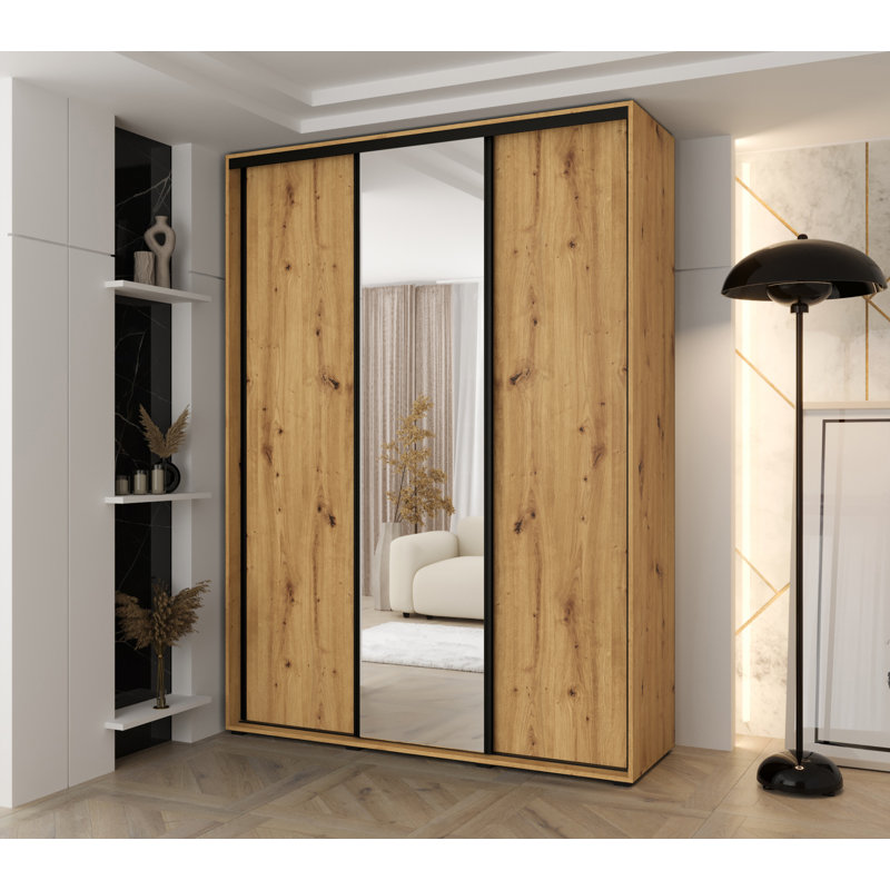 3 Door Manufactured Wood Wardrobe, 235.2cm H x 180cm W x 45cm D, Natural