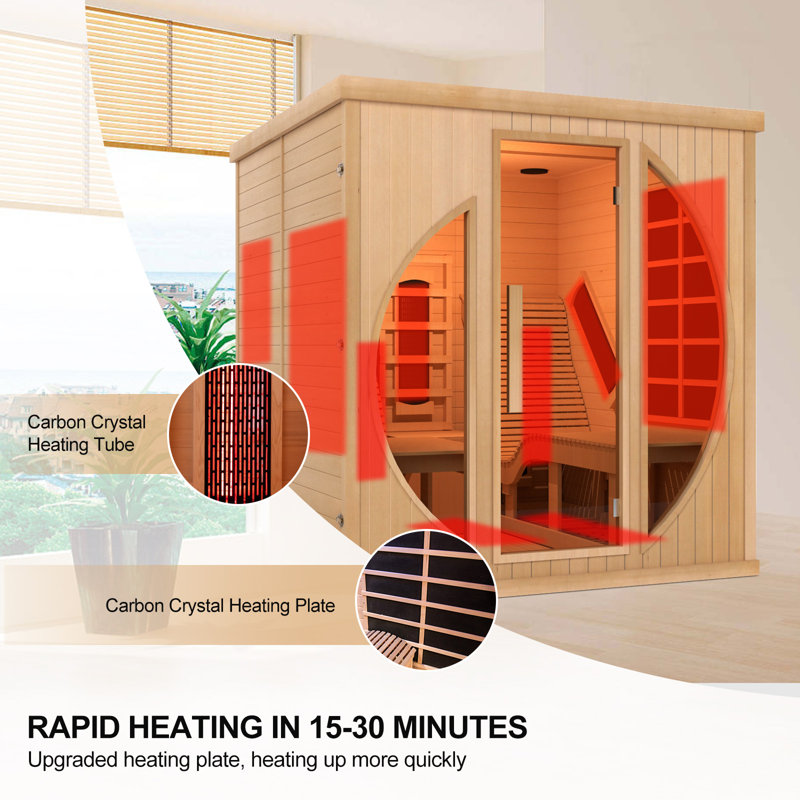 SMARTMAK 2 Person Infrared Saunas for Home with Recliner, WIIFI Control, 220V Traditional Sauna for Indoor Use, Canadian Helmock, Full Spectrum Sauna with 9 Heating Panels