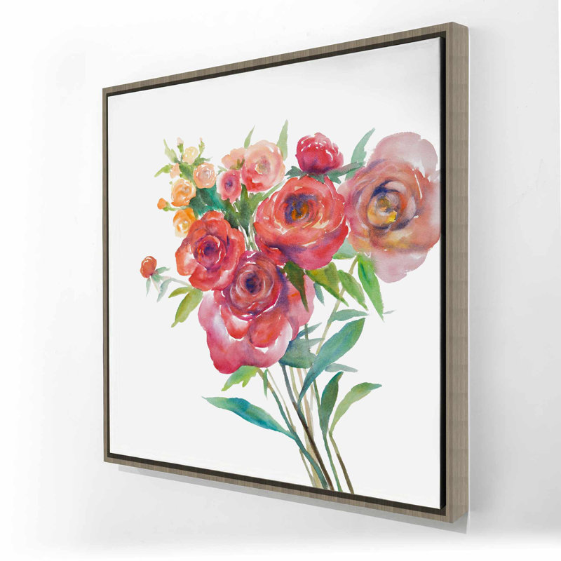 Aquarelle, bouquet de fleurs - Toile florale verte