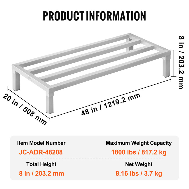 Aluminium Storage Rack, 20.3cm H x 121.9cm W x 50.8cm D