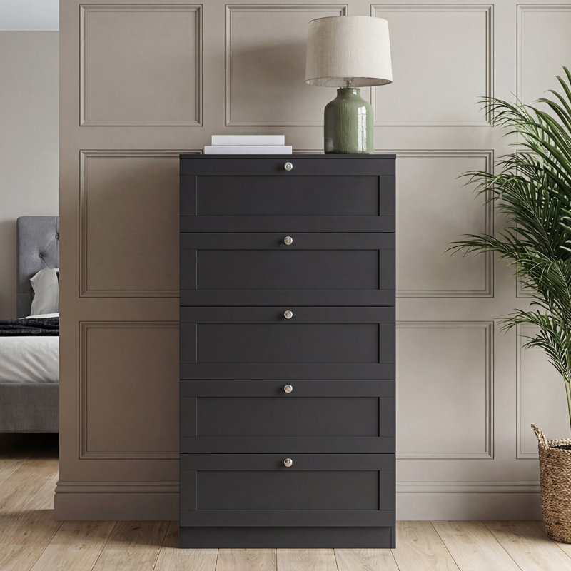 Tasneem 5 Drawer Chest of Drawers Bedroom Storage Unit Clothes Storage Cabinet Bedroom Living Room Hallway Furniture, Black