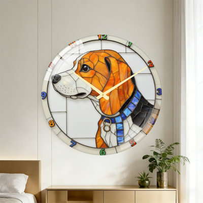 Horloge murale chien en verre coloré Beagle - 24 po