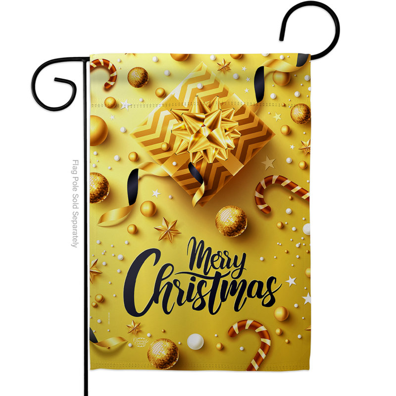 Décorations de noël dorées de couleur polyester 2 faces 19 x 13 po drapeau de jardin