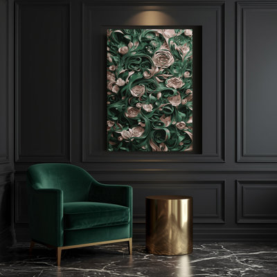 «Abstract Florals 83», art mural sur toile verte