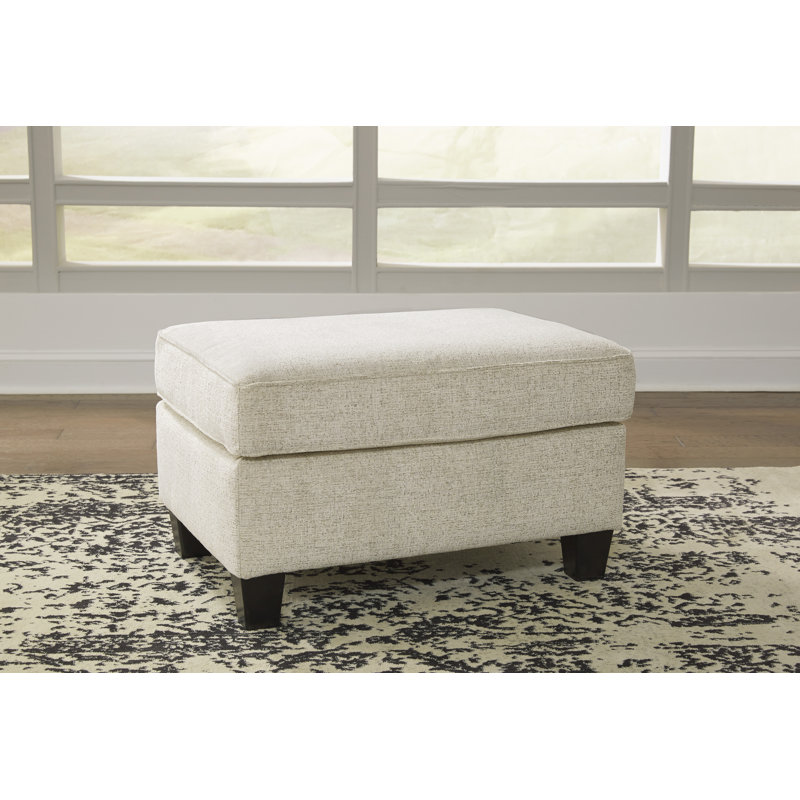 Beige Chenille Contemporary Ottoman with Dark Wood Legs