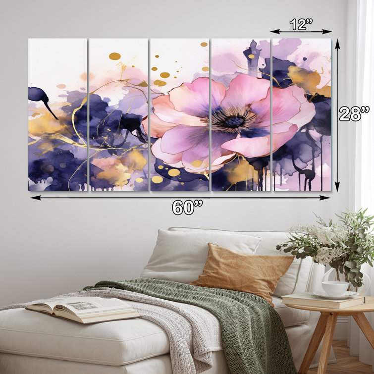 DesignArt Pink And Purple Plants In Chaos On Canvas 5 Pieces Print ...