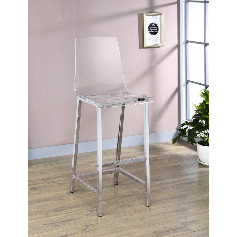 2 tabourets transparents et de bar. Conception épurée pour tout espace. Support de dos confortable. Paire de tabourets modernes 46 po x 21 po x 17 po, siège 30 po x 14,5 po. Avec barre de cuisine. 46 po x 21 po x 17 po