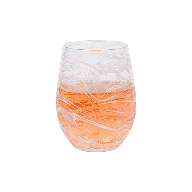 Puro Marbled Stemless Wine Glass, White