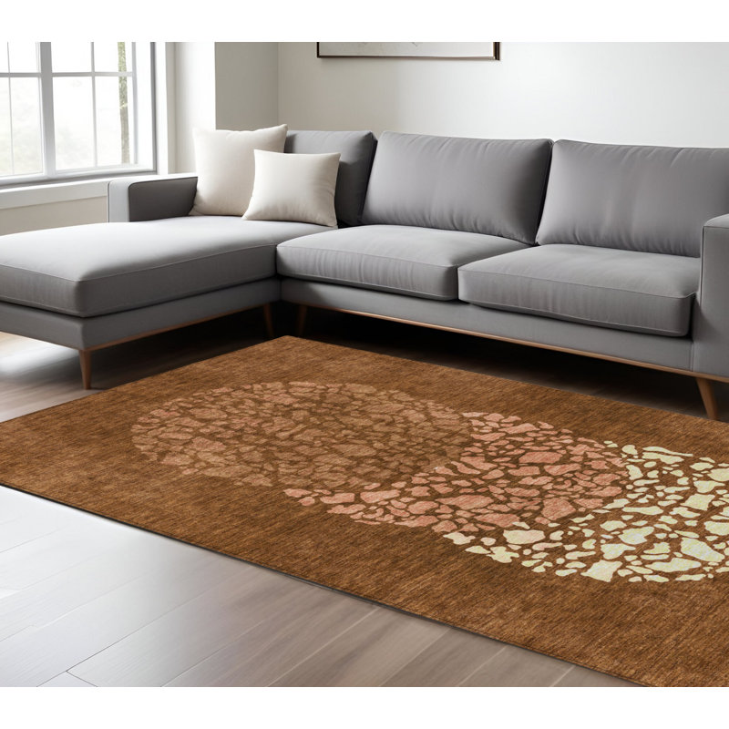 Tapis extérieur lavable abstrait en terre cuite et ivoire 9 pi x 12 pi orange