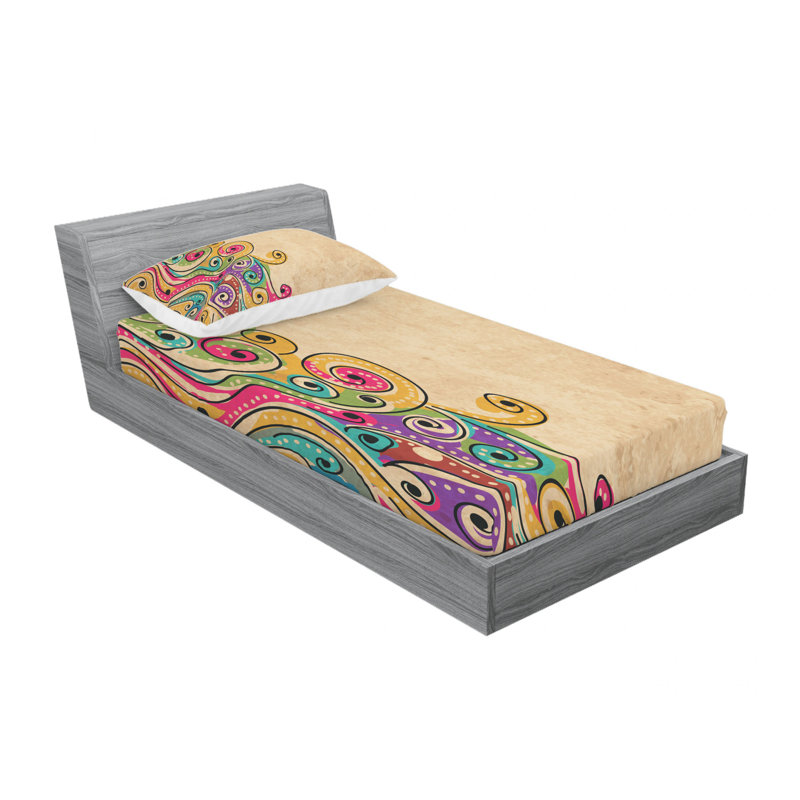 Microfiber Abstract Sheet Set, Twin Sheet Set with Fitted Sheet