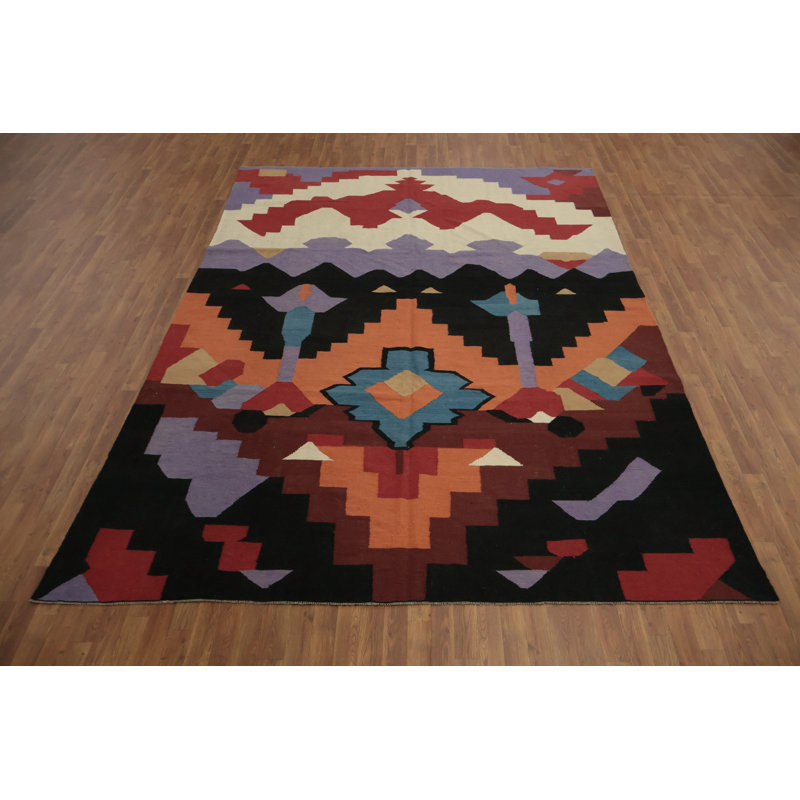 Tapis kilim vibrant 9 pi x 12 pi avec motif audacieux