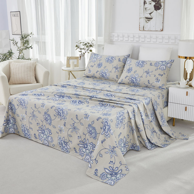 Ensemble de draps pour chambre d'amis 4 pièces 100% coton, Ensemble de draps pour lit double avec 2 taies d'o