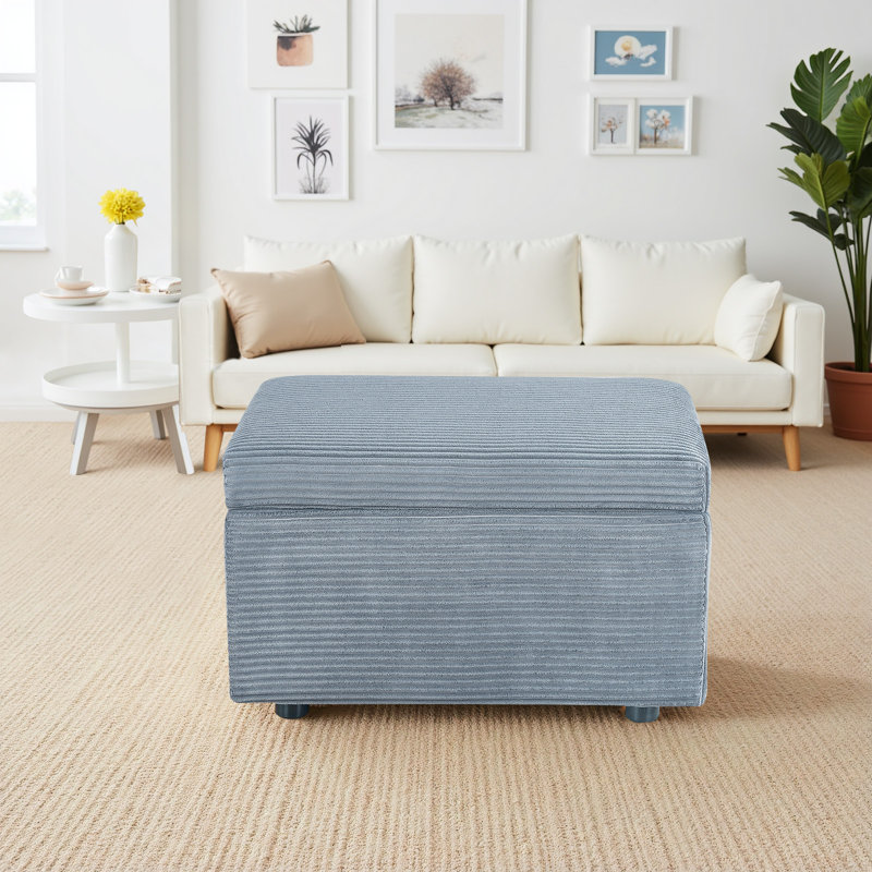 24.8" Corduroy Storage Ottoman With Flip-Top Lid, Upholstered Small Bench For Entryway, Bedroom, Or Living Room, Gray