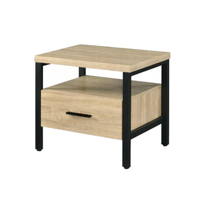 One Drawer Shelf Nightstand, Black And Oak, Contemporary Industrial Nightstand With 1 Shelf, Oak Black, Appeal Design