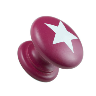 Bouton de meuble rond en bois peint à la main, de 3,8 cm de diamètre, orné d'une étoile rouge et blanche
