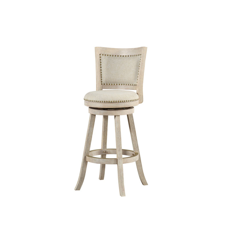 Falken Swivel Upholstered Counter Stool with Solid Wood Frame, Bar Stool (30.25" Seat Height), Ivory Wire-Brush, Ivory