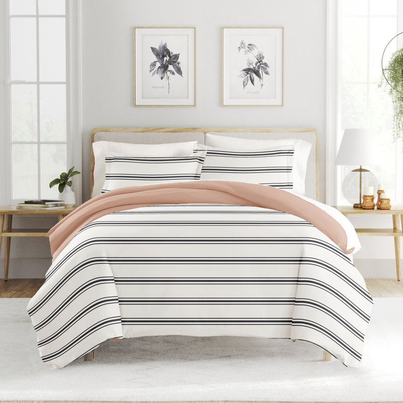 Rose Desert Stripe Reversible King/Cal King Microfiber Duvet Cover Set